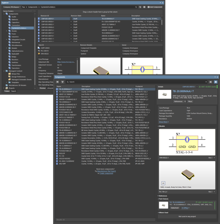 When you are working in Altium Designer, you access full Workspace content through the Explorer panel. For component management only, you'll tend to use the Components panel.