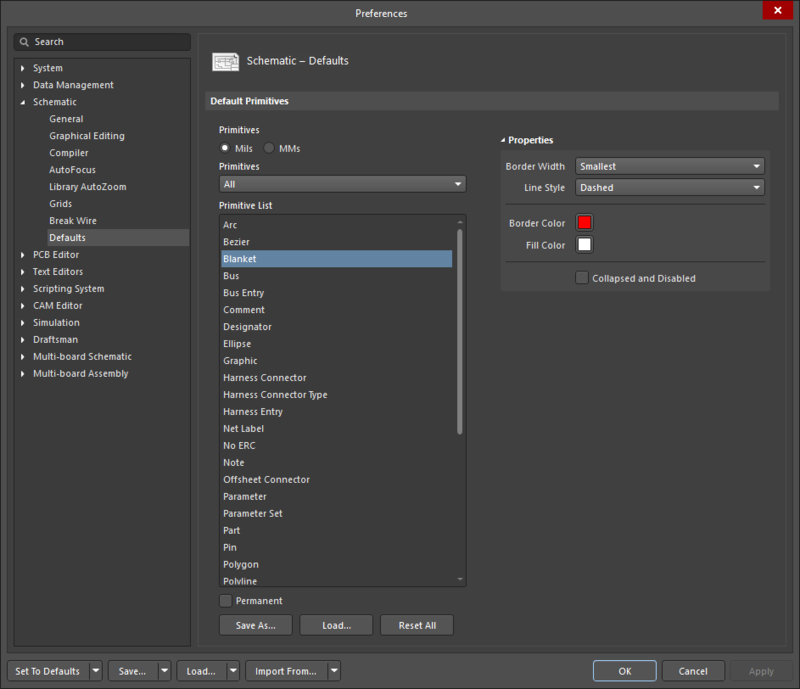 Use the Schematic - Defaults page of the Preferences dialog to define default settings for all schematic symbols.