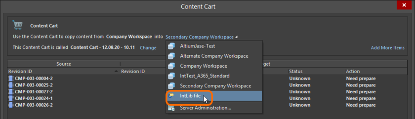 Set the target of the Content Cart to be an IntLib file.
