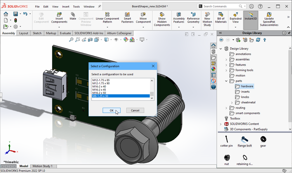 You can now choose a specific SOLIDWORKS configuration of a part to use on the board.