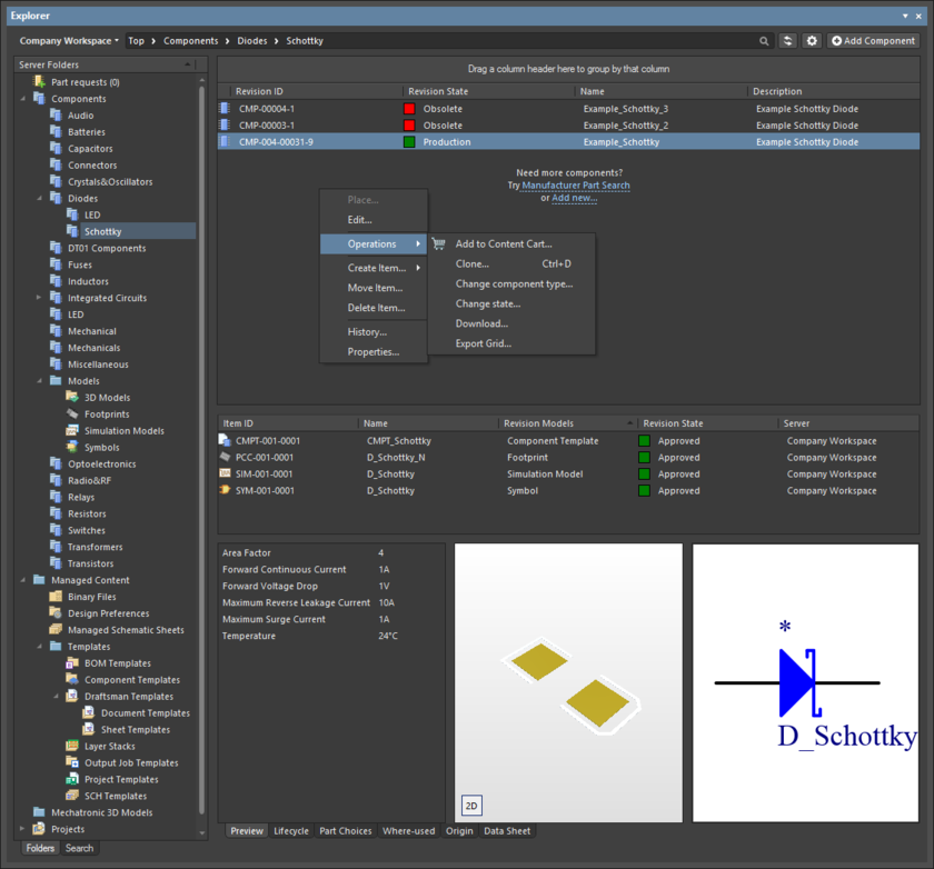The Explorer panel provides a direct interface to your managed content server from within Altium Designer.