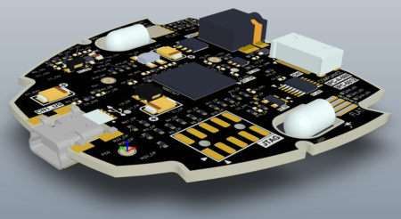 PCB editor in 3D mode, showing the DT01 example board