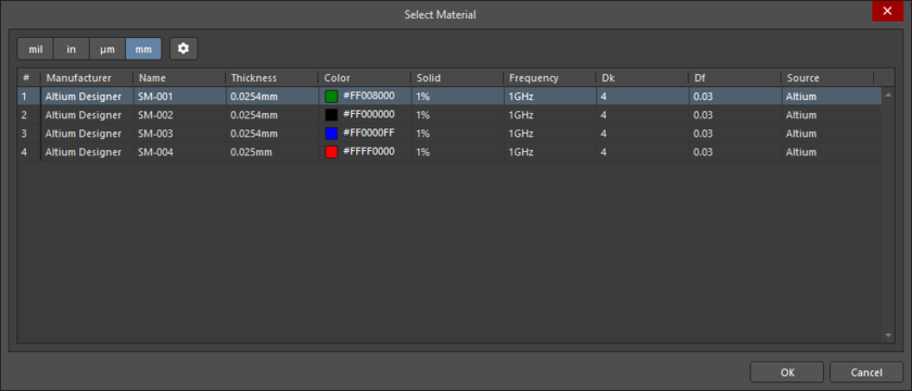 The Select Material dialog
