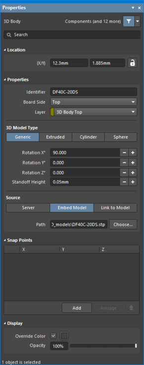 The 3D Body dialog (the first image) and the 3D Body mode of the Properties panel (the second image)