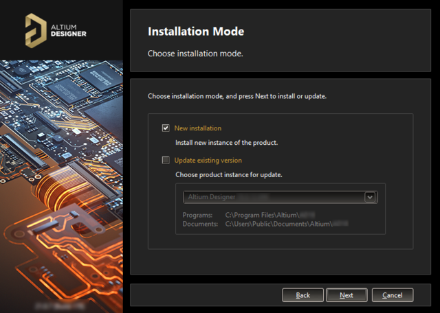 Install a new instance of Altium Designer, or update an existing instance.