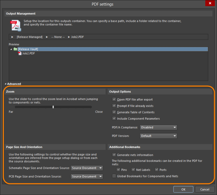 More detailed options are available with the dialog in Advanced mode.