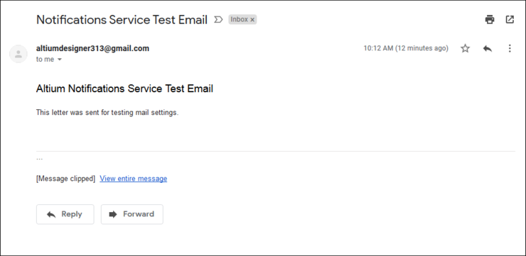 Test email from the NEXUS Server's notifications service, as received by the target email supplied for the check.