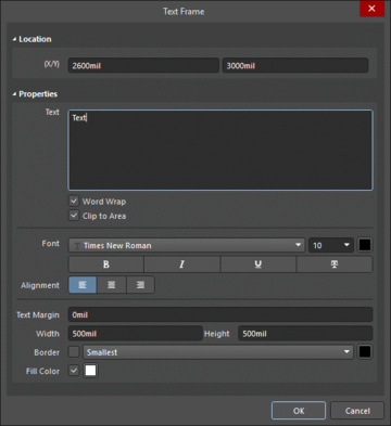The Text Frame dialog, on the left, and the Text Frame mode of the Properties panel on the right