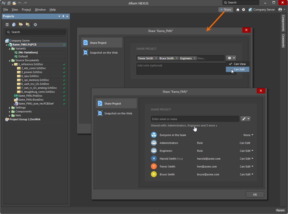 Configure access to your Managed Project directly from within the NEXUS design client.