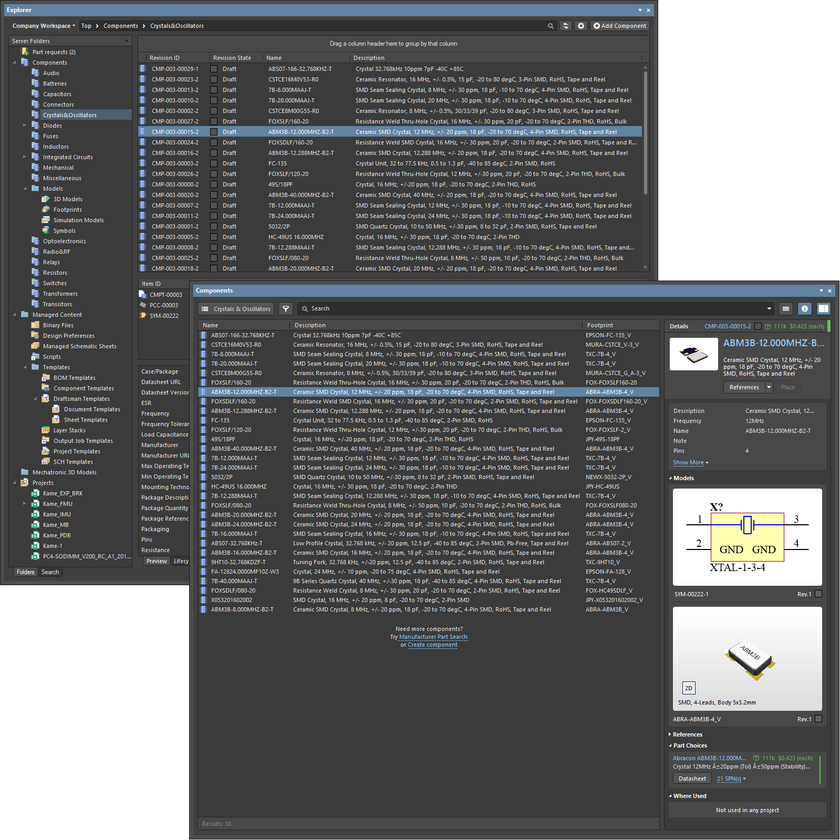 Когда вы работаете в Altium NEXUS, вы можете получить доступ ко всем данным в Workspace через панель Explorer. Для управления компонентами используется панель Components.