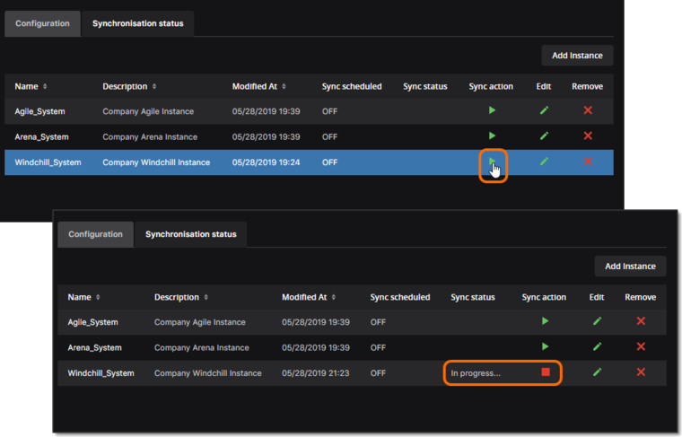 Component synchronization in progress between Concord Pro and the indicated enterprise system instance.