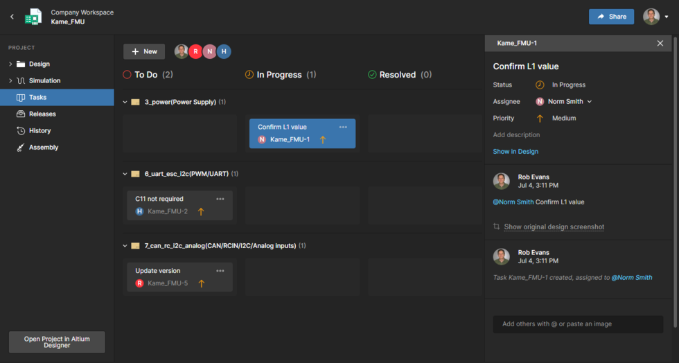 The project Tasks dashboard view includes all active Tasks that apply to the currently open project.