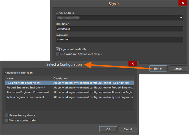 If multiple environment configurations apply to a user, that user will be presented with the choice at the time of signing into the NEXUS Workspace.