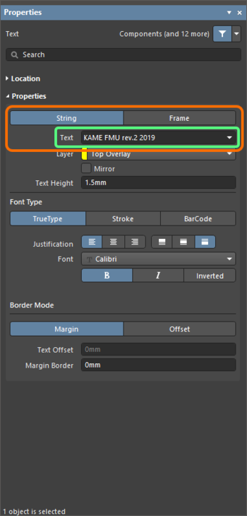The String and Frame editing modes are now provided in the Text mode of the Properties panel.