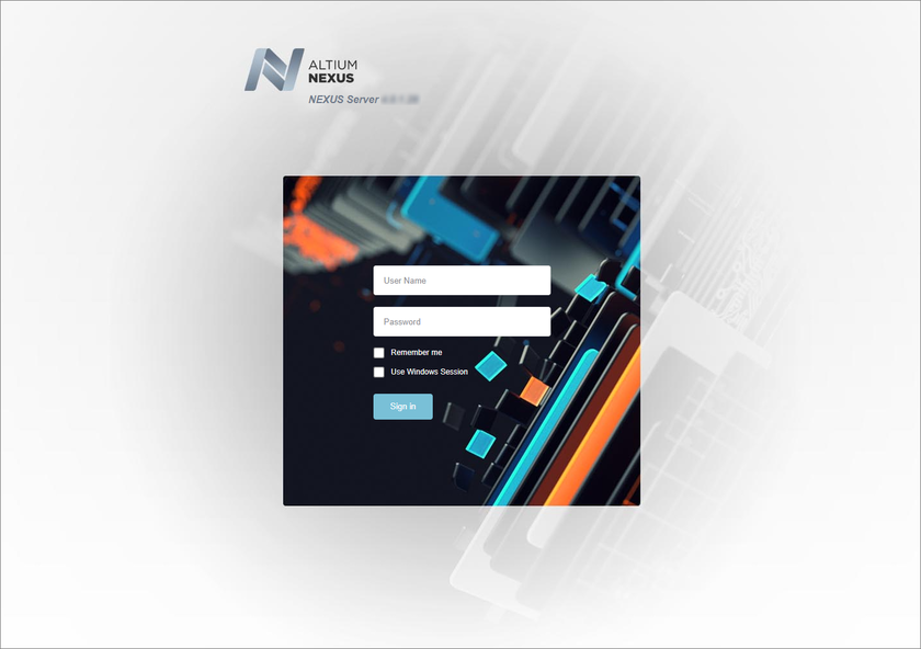 Access the NEXUS Server and its associated platform services through a preferred external Web browser. Hover over the image to see the effect of successfully signing in to the interface.