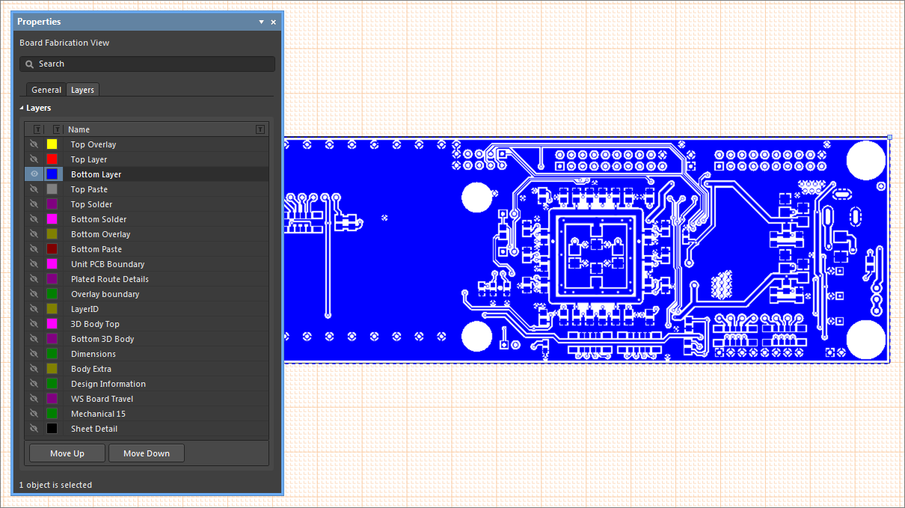 Example Board Fabrication View, showing how layers are configured