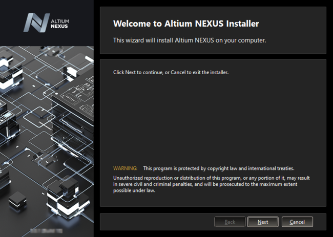 Приветственная страница Altium NEXUS Installer.