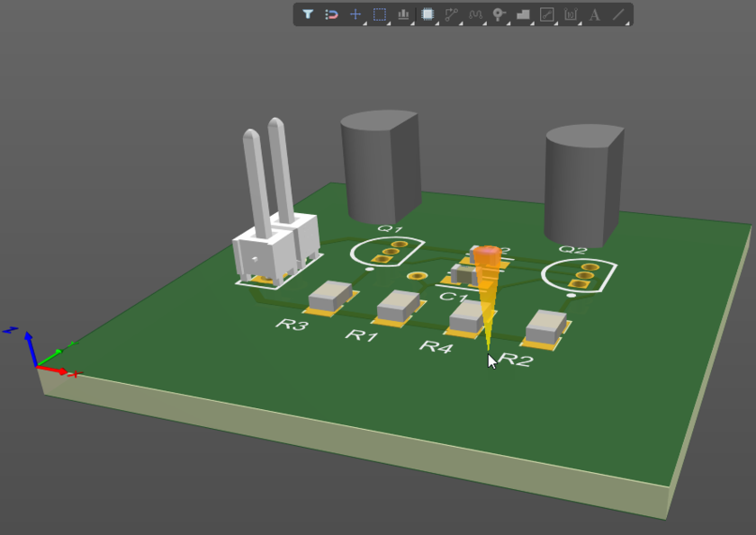 PCB editor in 3D mode, hold Shift to display the Directional Sphere, then right-click and drag to rotate the board