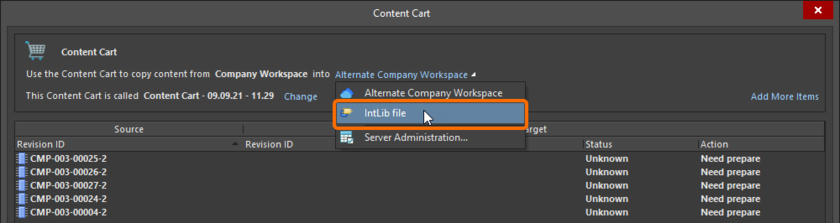 Set the target of the Content Cart to be an IntLib file.