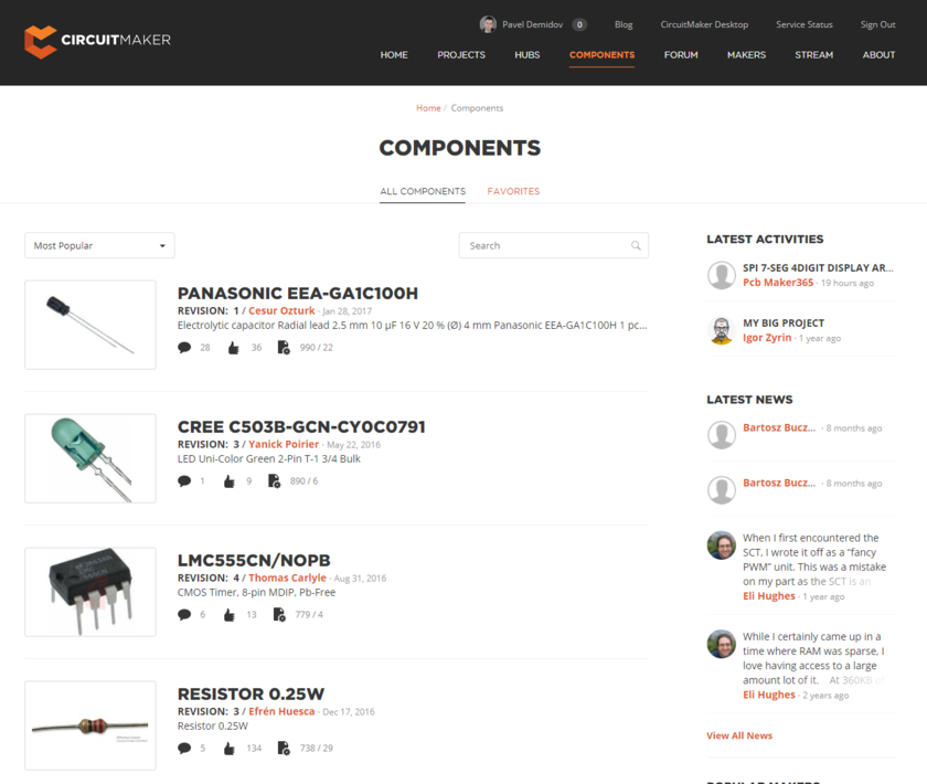 Community components can be inspected on workspace.circuitmaker.com.