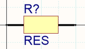 A resistor created with two display modes. The library editor includes a Mode toolbar that can be used to add/remove and step through the modes.