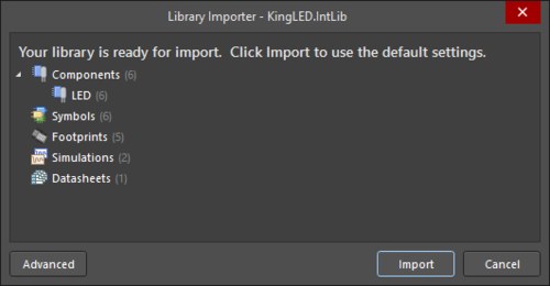 The Library Importer when accessed in its Simple one-click import mode.