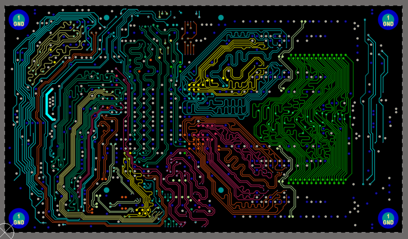 Example of the Net Color Override feature on one layer of a complex board design