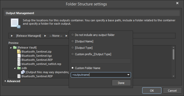 Setting the Custom Folder Name to =OutputName.