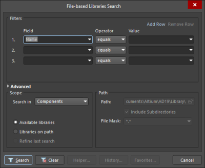 File-based Libraries Search dialog displayed in Simple Mode