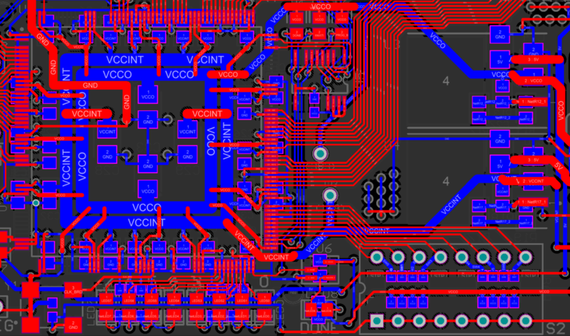 The board shown with Object set to Tracks (In Any Net) and Pads (In Any Net). Layer is set to <All>.