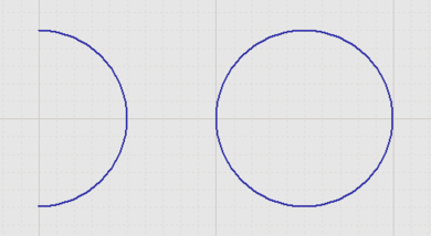 两个已放置圆弧（右侧为Full Circle Arc）