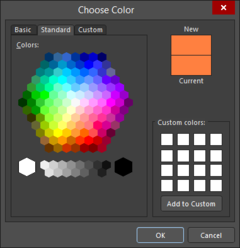 The Basic, Standard, and Custom tabs of the Choose Color dialog