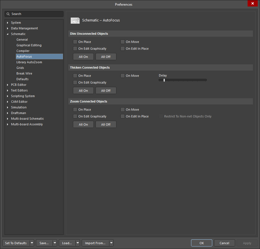 The Schematic - AutoFocus page of the Preferences dialog
