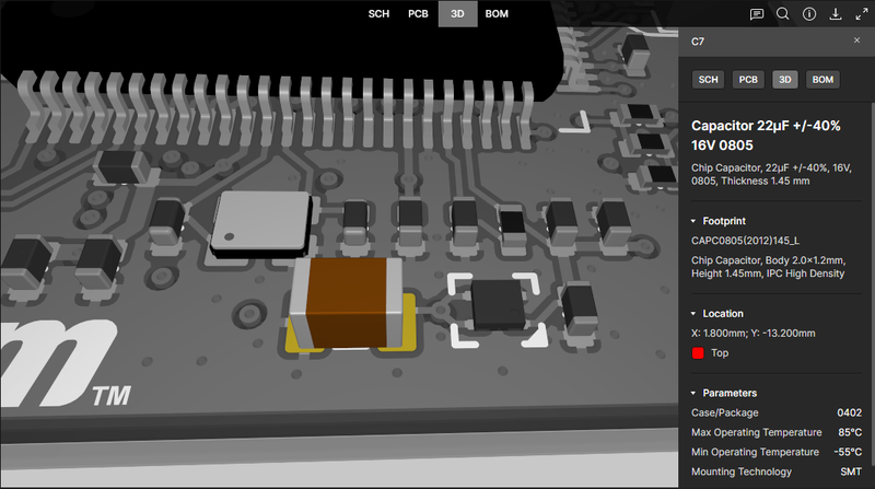 An example of component selected in the 3D data view.