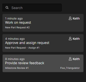 Example listing of outstanding tasks for user Keith.