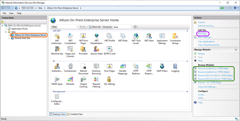 Access configuration and server binding settings for the Enterprise Server.
