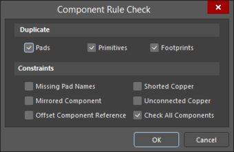 The Component Rule Check dialog