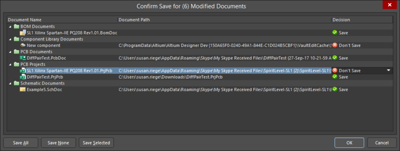 The Confirm Save for Modified Documents dialog