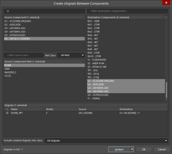The Create xSignals Between Components dialog