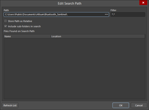 The Edit Search Path dialog