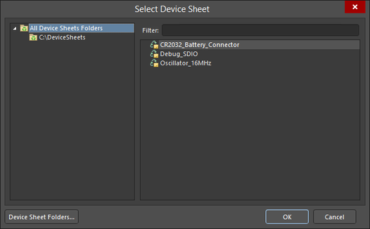 The Select Device Sheet dialog