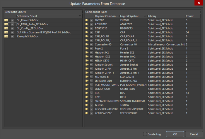 The Update Parameters From Database dialog