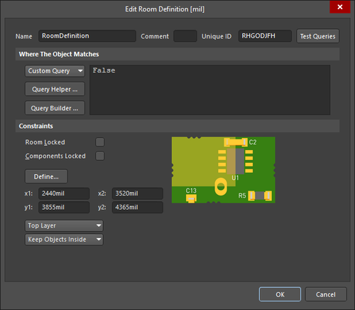 The Edit Room Definition dialog and the Room mode of the Properties panel