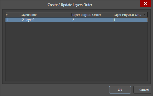 The Create/Update Layers Order dialog