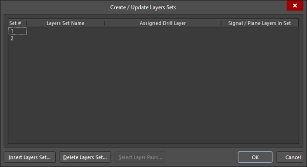 The Create/Update Layers Set dialog 