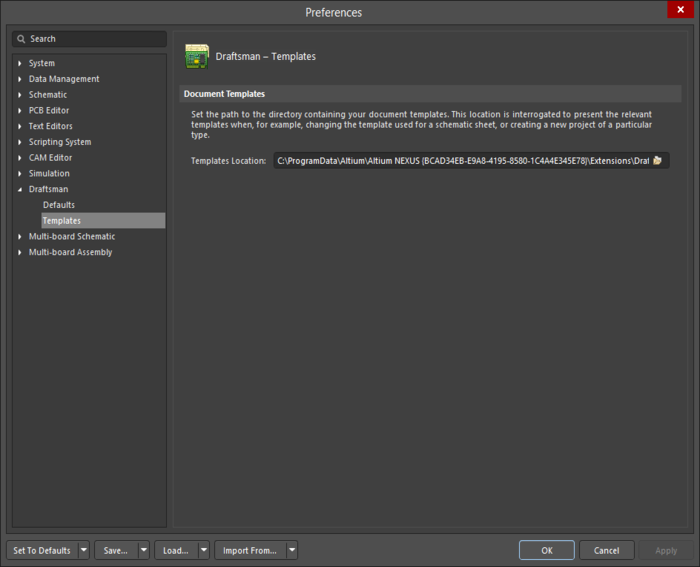 The Draftsman - Templates page of the Preferences dialog