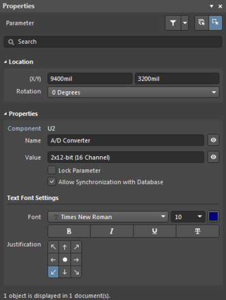 All attributes of a parameter object are accessible though the Parameter mode of the Properties panel.