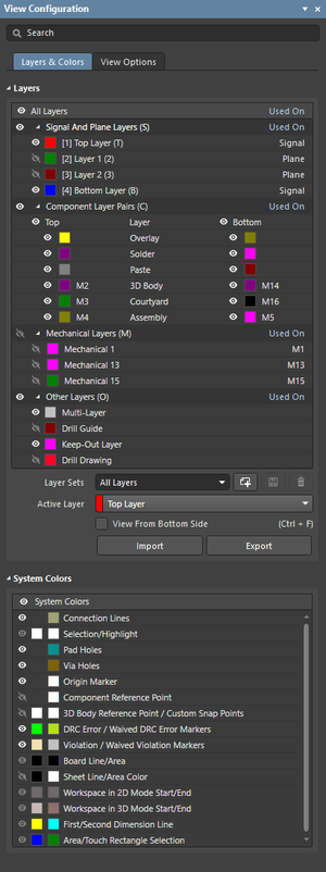 View Configuration panel, Layers &amp; Colors tab