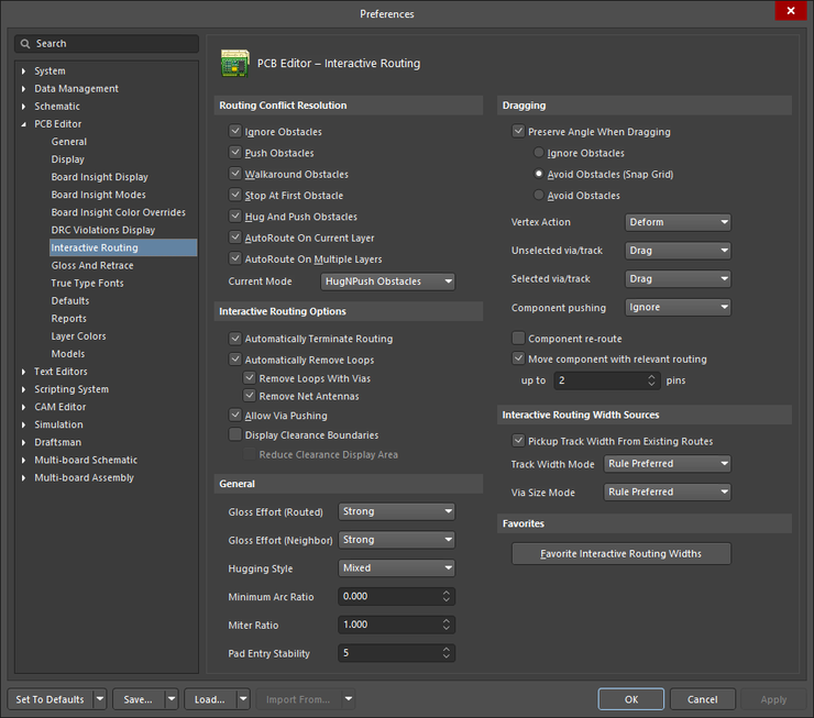 The Preferences dialog - control central for setting global system and editor-specific settings.