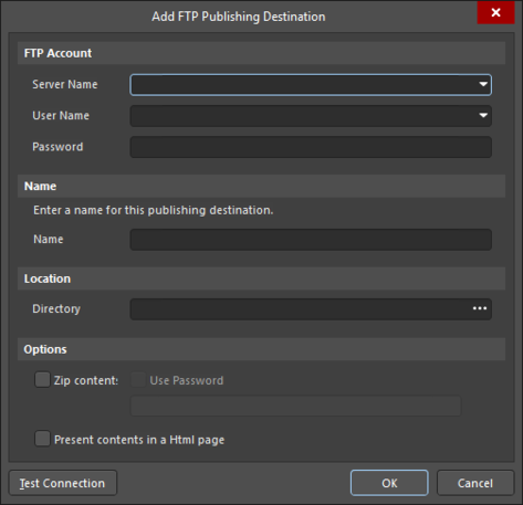The Add FTP Publishing Destination dialog